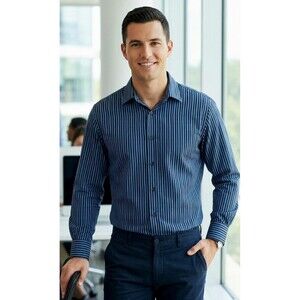 Apt 9 Mens XXL Blue Pinstripe Dress Shirt Long Sleeve Spread Collar Cotton Smart